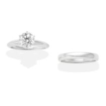 TIFFANY: DIAMOND SINGLE-STONE RING AND WEDDING BAND (2)