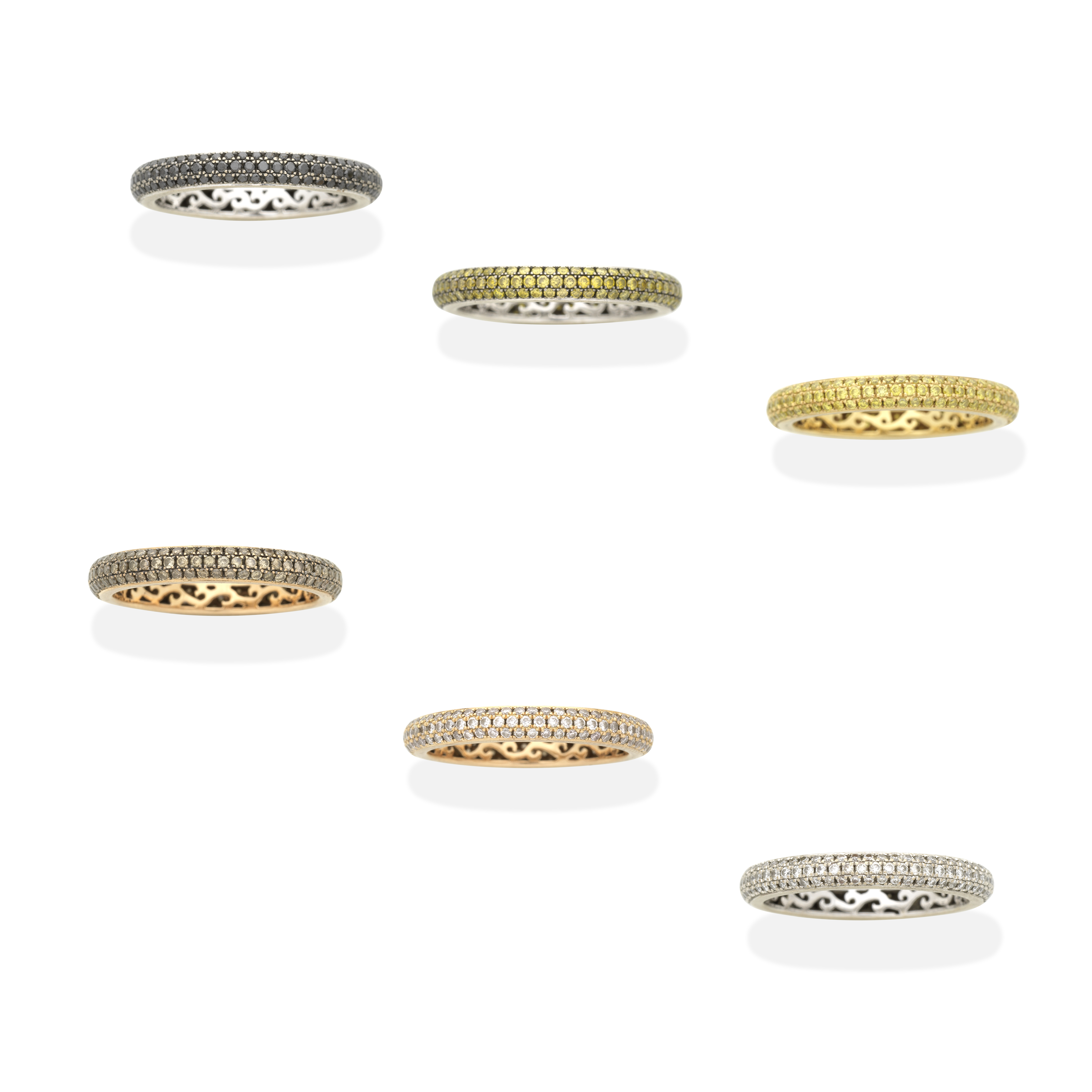 DIAMOND AND COLOURED DIAMOND STACKING RINGS (6)