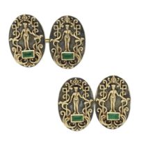 TIFFANY: ART NOUVEAU EMERALD-SET CUFFLINKS,