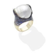 ANDRE MARCHA: CULTURED PEARL AND SAPPHIRE DRESS RING
