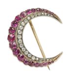 RUBY AND DIAMOND CRESCENT BROOCH,