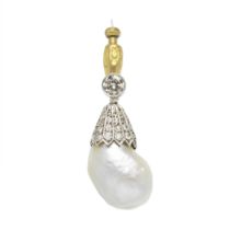 PEARL AND DIAMOND JABOT PIN