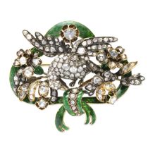 ENAMEL AND DIAMOND BIRD BROOCH,