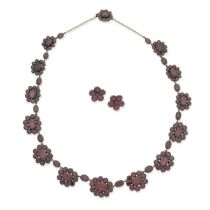 GARNET CLUSTER NECKLACE AND EARSTUDS, (2)