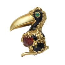 FRASCAROLO: ENAMEL AND GOLD BIRD BROOCH