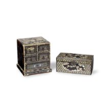 TWO MOTHER-OF-PEARL INLAID BLACK LACQUER BOXES Korea, 19th century (8)
