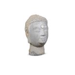A LARGE STONE HEAD OF BUDDHA 20th century (2)