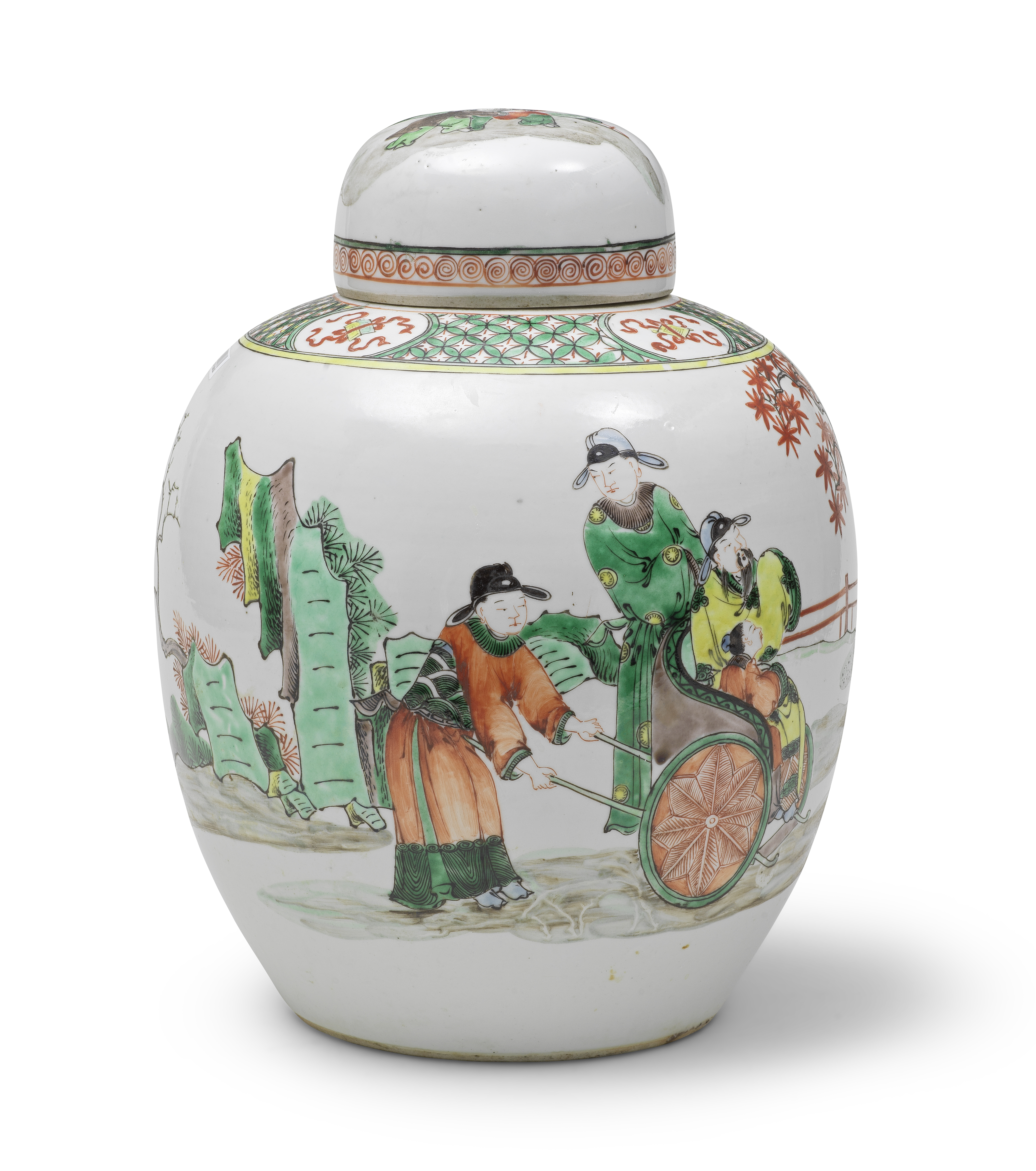 A FAMILLE VERTE OVOID JAR AND COVER 19th century (2)