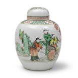 A FAMILLE VERTE OVOID JAR AND COVER 19th century (2)