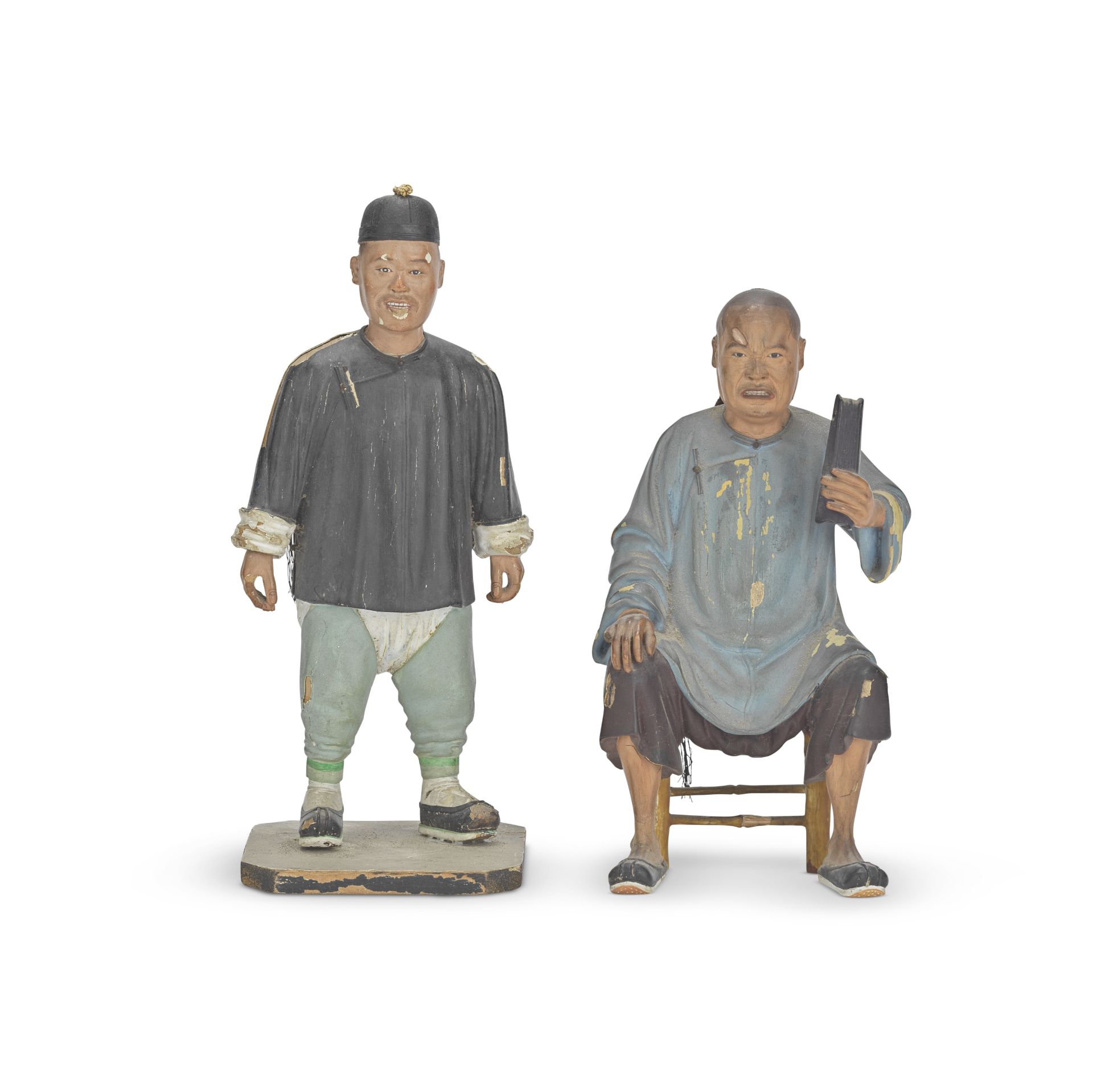 TWO PAINTED PLASTER MANCHU FIGURES 18th century (2)