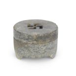 A RARE STONE CYLINDRICAL TRIPOD INCENSE BURNER AND COVER Song Dynasty (2)