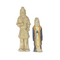 A BLUE AND AMBER-GLAZED FIGURE AND A STRAW-GLAZED FIGURE Sui to Tang Dynasty (2)