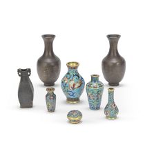 A COLLECTION OF MINIATURE BRONZE AND CLOISONN&#201; ENAMEL WARES 17th century and later (9)