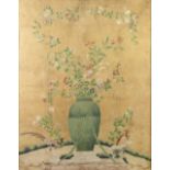 A 'FLORAL URN WITH BIRDS' WALLPAPER PANEL 18th century