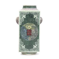 A ROSE-VERTE BISCUIT ENAMELLED VASE, CONG Late Qing Dynasty