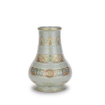 A FAMILLE ROSE ENAMELLED CELADON VASE, HU Qianlong seal mark, 19th/20th century