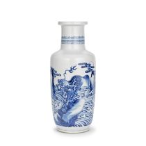 A BLUE AND WHITE 'QILIN' ROULEAU VASE Kangxi