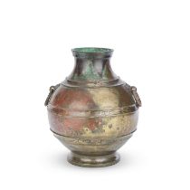 A COPPER-INLAID GILT BRONZE WINE VESSEL, HU Han Dynasty