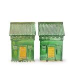 TWO LARGE GREEN AND YELLOW-GLAZED MODELS OF BUILDINGS Ming Dynasty (2)