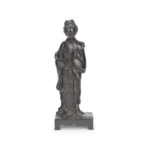 A BRONZE FIGURE OF A LADY HOLDING A SMALL ANIMAL 17th century