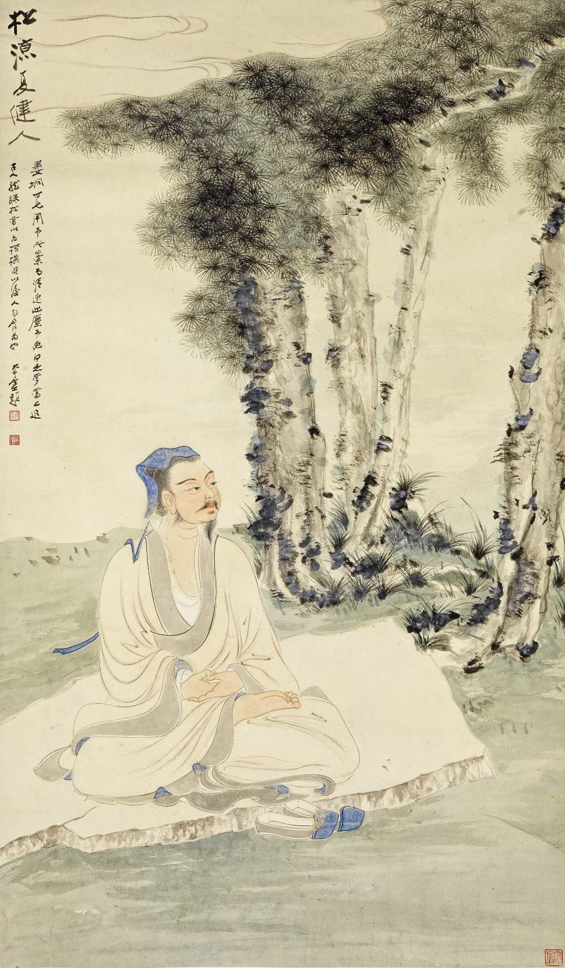 LOU JIONG; ZHANG DAQIAN (1899-1983) Seated Scholar