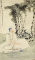 LOU JIONG; ZHANG DAQIAN (1899-1983) Seated Scholar