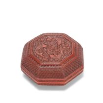 A CINNABAR LACQUER OCTAGONAL 'FISH' BOX AND COVER Qianlong (2)
