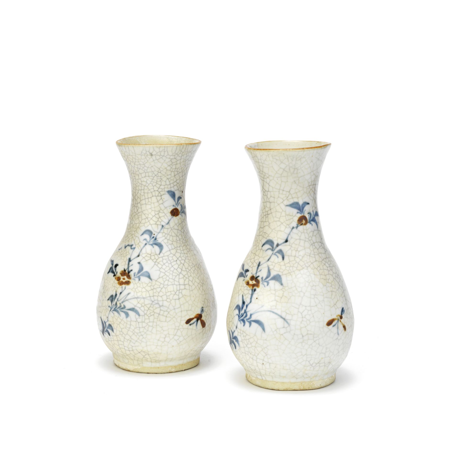 A PAIR OF UNDERGLAZE-BLUE AND RUSSET CRACKLE-GLAZED VASES Late Ming Dynasty (2)