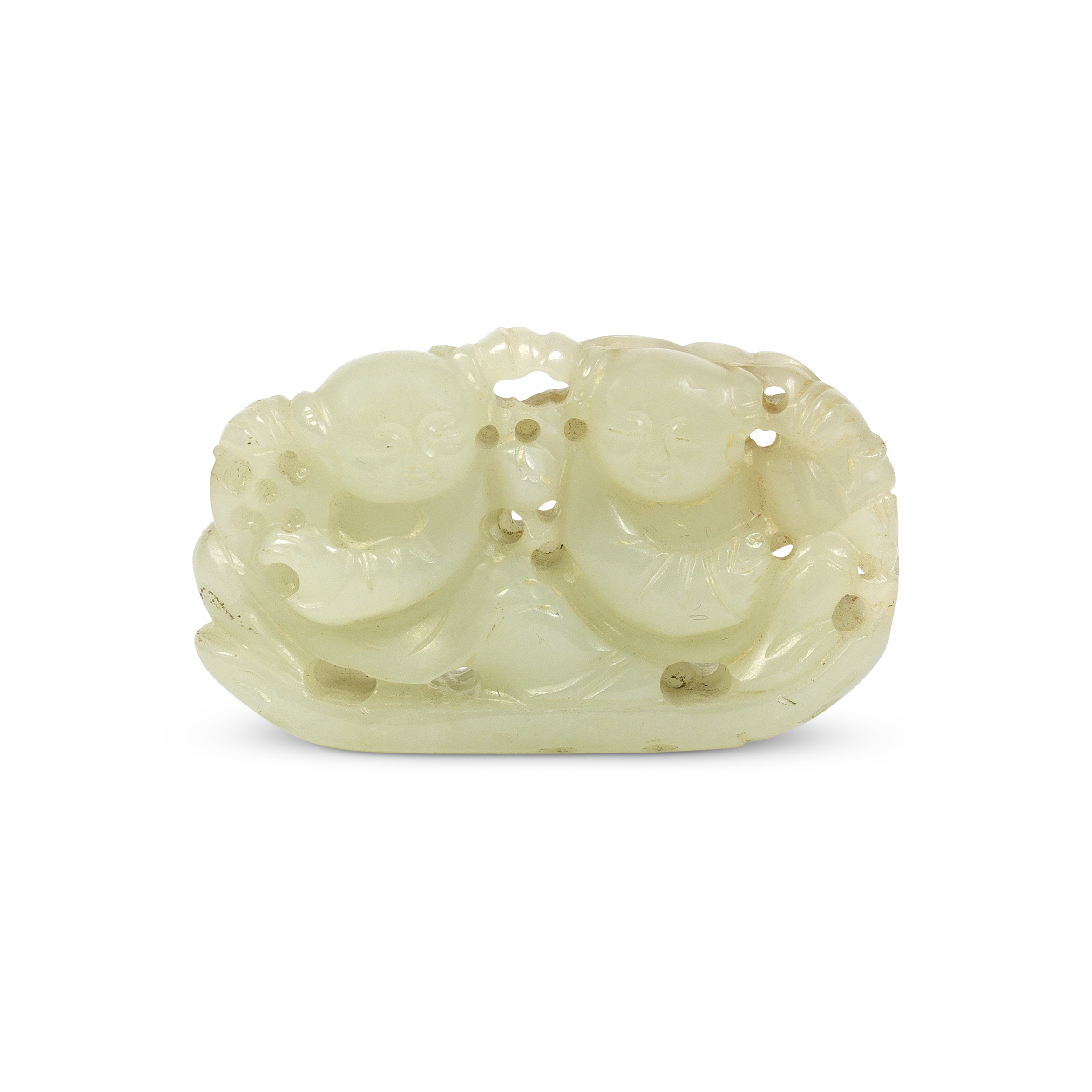 A PALE CELADON JADE 'HEHE ERXIAN' GROUP Mid-Qing Dynasty