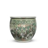 A MASSIVE FAMILLE VERTE 'WARRIORS' FISH BOWL 19th century (2)