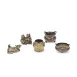 A GROUP OF MINIATURE BRONZE INCENSE BURNERS AND SCROLL WEIGHTS Ming Dynasty and later (5)