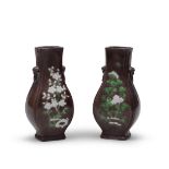 A PAIR OF GREEN, WHITE AND AUBERGINE GLAZED FLORAL VASES Incised Zhengde four-character marks, K...