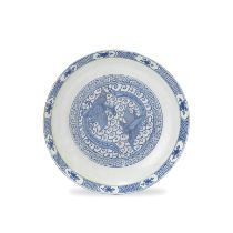 A LARGE BLUE AND WHITE 'PHOENIX' DISH Late Ming Dynasty