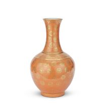 A GILT-DECORATED CORAL-GLAZED VASE Guangxu six-character mark and of the period