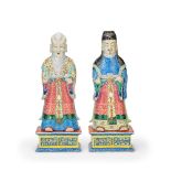 A LARGE PAIR OF FAMILLE ROSE IMMORTALS AND STANDS 19th century (4)