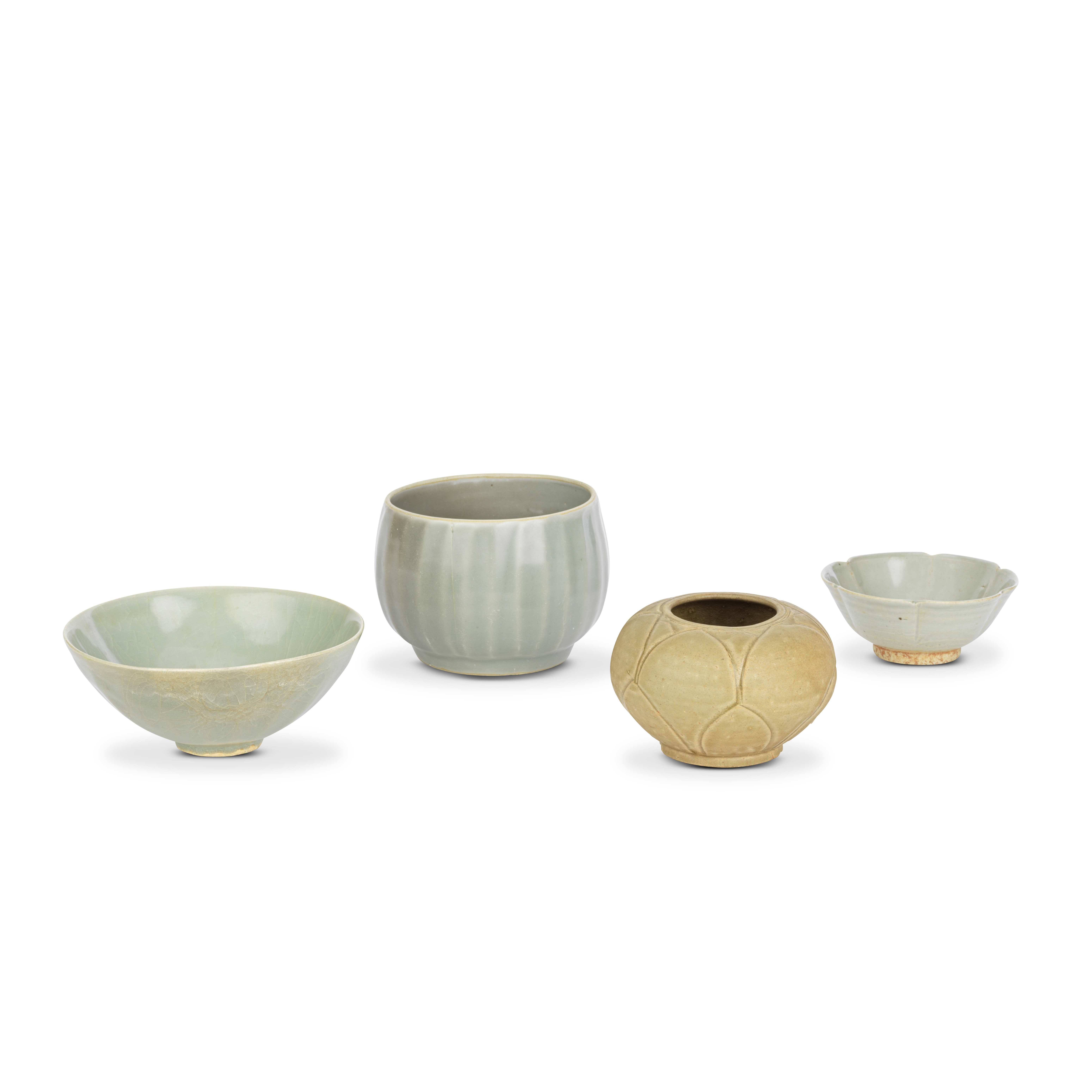 THREE LONGQUAN CELADON-GLAZED BOWLS AND A YUEYAO JAR Five Dynasties-Song Dynasty (4)