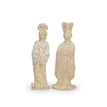 A PAINTED POTTERY FIGURE OF A COURT LADY AND A FIGURE OF AN OFFICIAL Tang Dynasty (2)