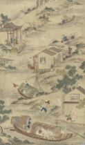 A 'CANTON LANDSCAPE' PAINTED WALLPAPER PANEL 18th century