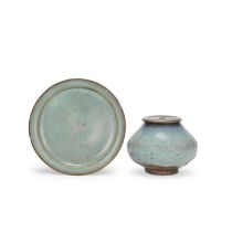 A JUNYAO JAR AND A COVER AND A DISH Jin/Yuan Dynasty (3)