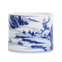 A BLUE AND WHITE 'LANDSCAPE' BRUSH POT, BITONG Wenzhang beidou mark, Kangxi