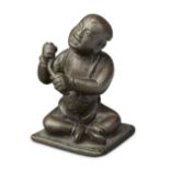 A BRONZE 'BOY AND LOTUS' SCROLL WEIGHT Yuan/Ming Dynasty