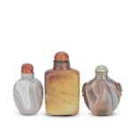 A JADE SNUFF BOTTLE AND TWO AGATE SNUFF BOTTLES 19th century (6)
