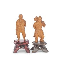 TWO BOXWOOD FIGURES One signed Zhu Zichang (1876-1934), Republic (2)