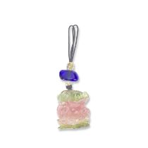 A PINK AND GREEN TOURMALINE 'FROG AND TOAD' PENDANT Qing Dynasty