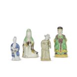 TWO FAMILLE VERTE FIGURES AND TWO GLAZED PORCELAIN FIGURES 17th/18th Century (4)