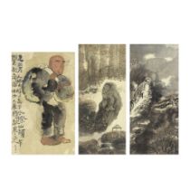 WANG JIA'NAN (1955-) Laughing Figure; Two Landscapes (3)