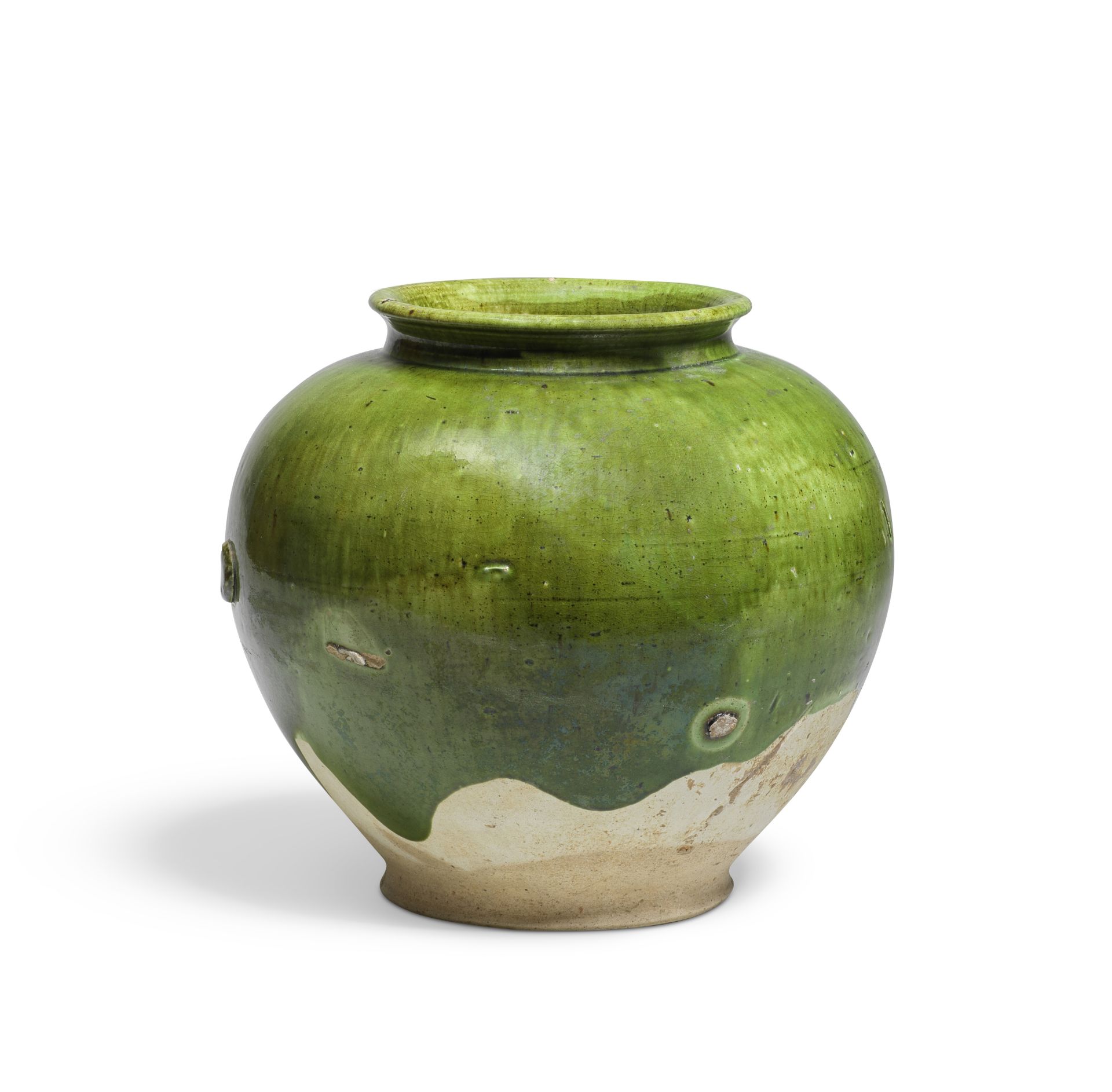 A GREEN-GLAZED GLOBULAR JAR Tang Dynasty