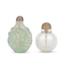 A PALE GREEN GLASS OVERLAY SNUFF BOTTLE AND A ROCK CRYSTAL SNUFF BOTTLE Late Qing Dynasty (2)