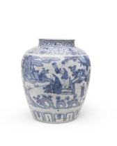 A VERY LARGE AND RARE BLUE AND WHITE 'SAGES' JAR Wanli