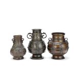 THREE BRONZE VASES, HU 16th-19th century (3)